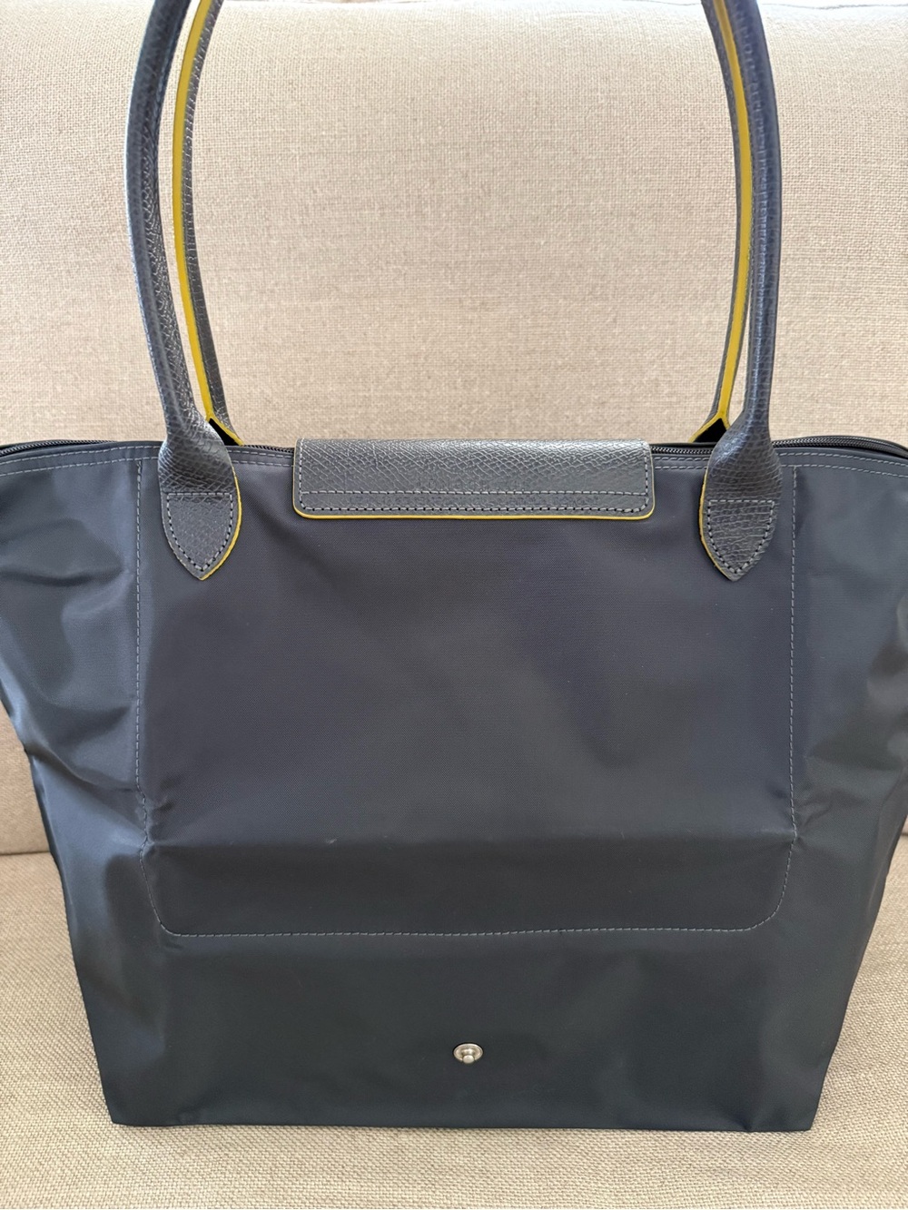 Longchamp Dark Grey Tote with Yellow Trim and Logo - Picture 5 of 10